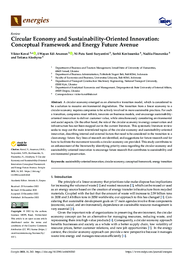 Pdf Circular Economy And Sustainability Oriented Innovation