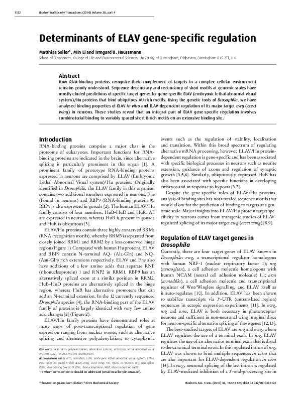 (PDF) Determinants of ELAV gene-specific regulation