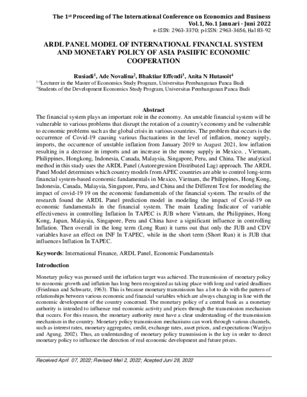 (PDF) Ardl Panel Model of International Financial System and Monetary ...
