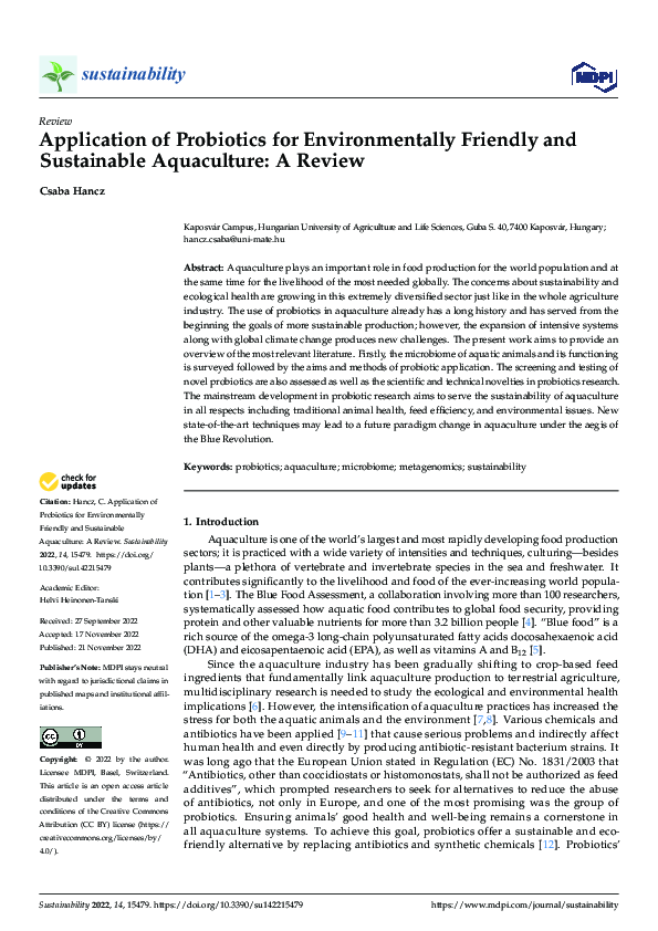 (PDF) Application of Probiotics for Environmentally Friendly and ...