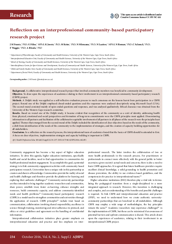 (PDF) Reflection on an interprofessional community-based participatory ...