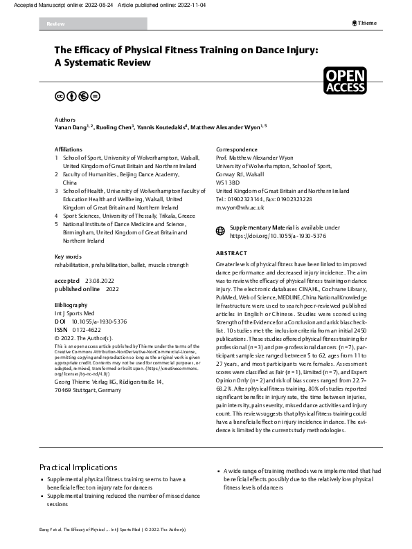 (PDF) The Efficacy of Physical Fitness Training on Dance Injury A