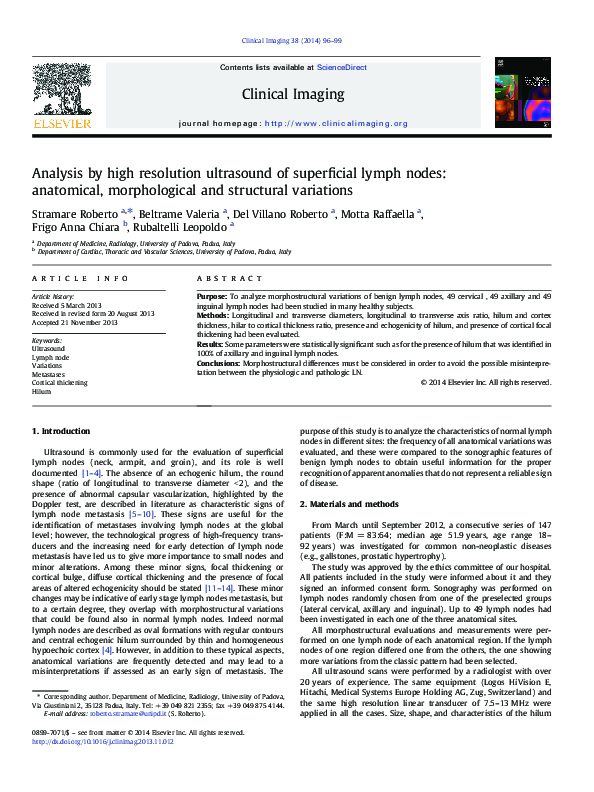 (PDF) Analysis by high resolution ultrasound of superficial lymph nodes ...