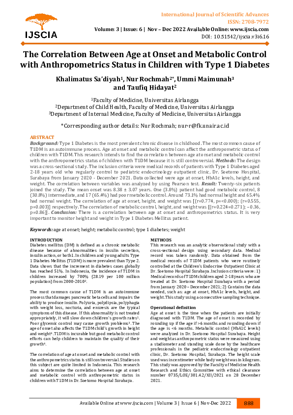 (PDF) The Correlation Between Age at Onset and Metabolic Control with ...