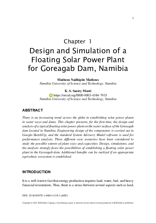 (PDF) Design and Simulation of a Floating Solar Power Plant for ...