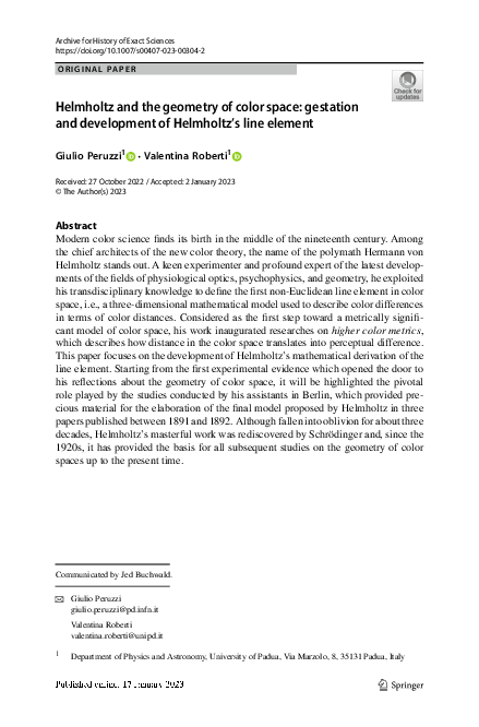 (PDF) Helmholtz and the geometry of color space: gestation and ...