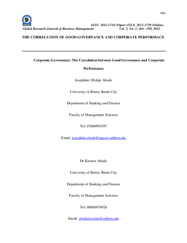 (PDF) THE CORRELATION OF GOOD GOVERNANCE AND CORPORATE PERFORMACE ...