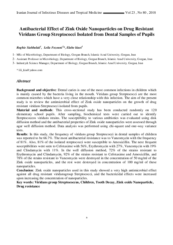 (PDF) Antibacterial Effect of Zink Oxide Nanoparticles on Drug ...