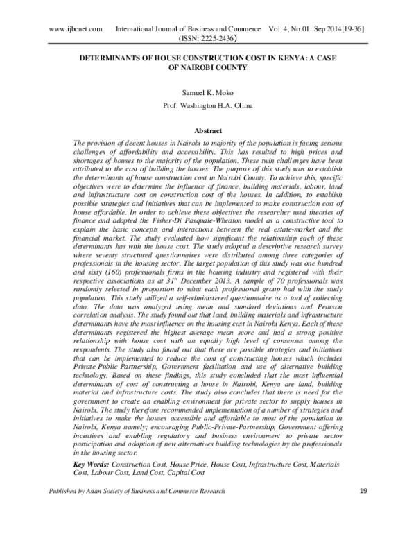 (PDF) Determinants of house construction cost in Kenya: a case of ...