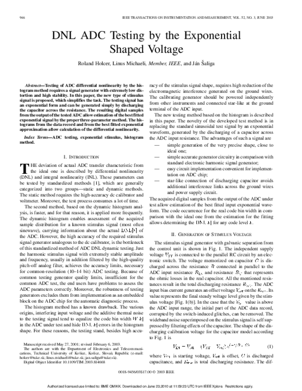 (PDF) DNL ADC testing by the exponential shaped voltage