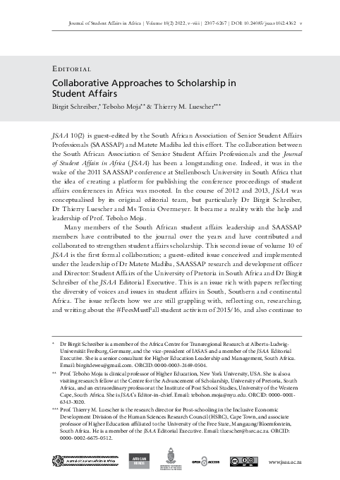 (PDF) Collaborative Approaches to Scholarship in Student Affairs