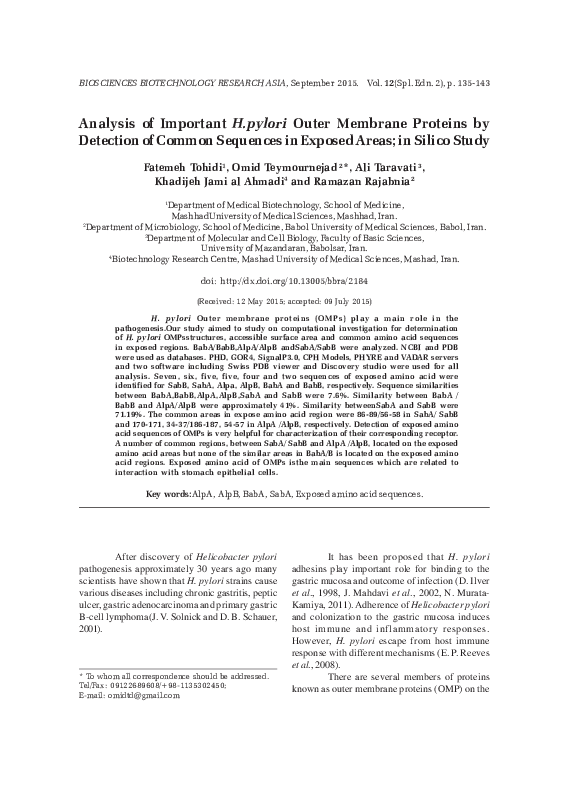 (PDF) Analysis of Important H.pylori Outer Membrane Proteins by ...