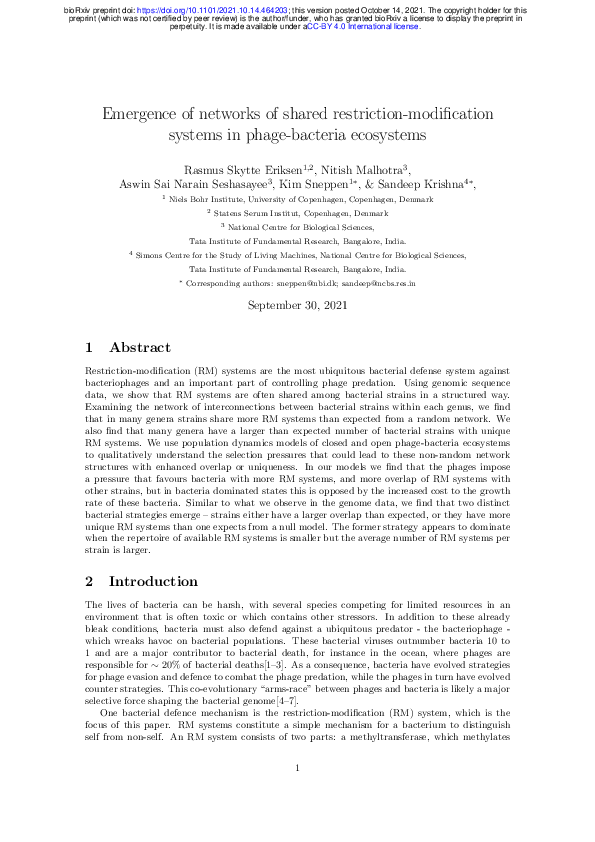 (PDF) Emergence of networks of shared restriction-modification systems ...