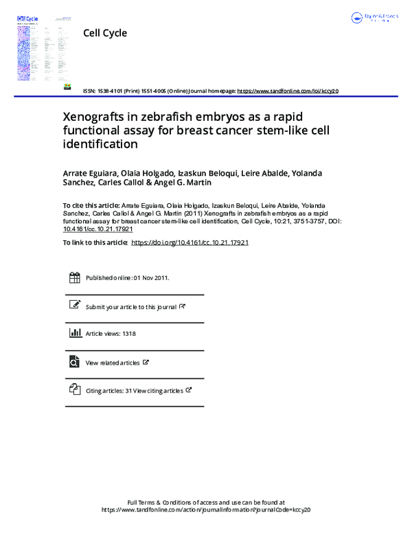 (PDF) Xenografts in zebrafish embryos as a rapid functional assay for ...
