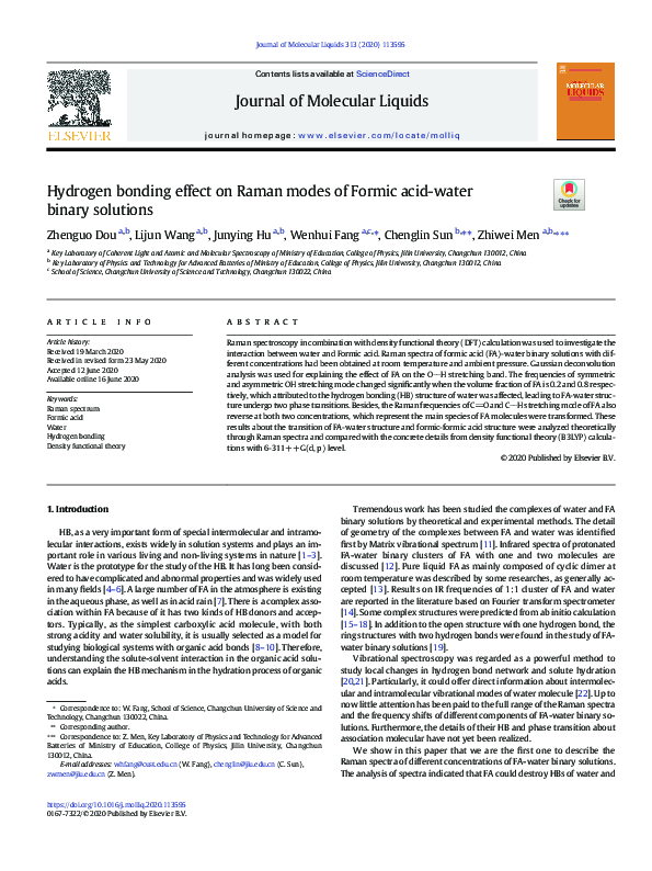 (PDF) Hydrogen bonding effect on Raman modes of Formic acid-water ...