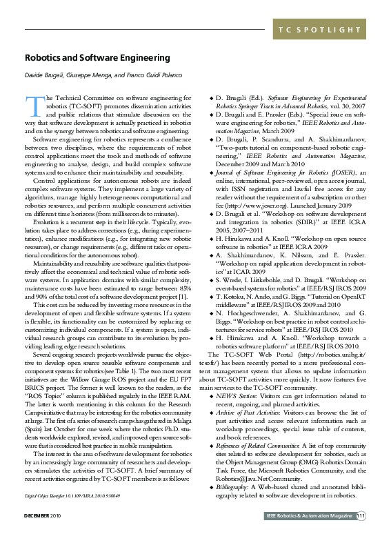 (PDF) Robotics and Software Engineering [TC Spotlight