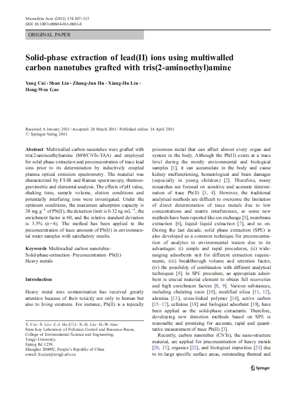 (PDF) Solid-phase extraction of lead(II) ions using multiwalled carbon ...
