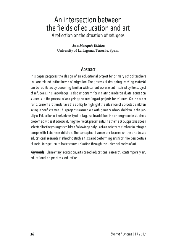 An intersection between the fields of education and art: A reflection on the situation of refugees