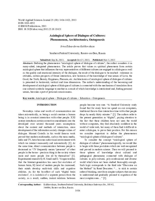 (PDF) Axiological Dialogue in Geography