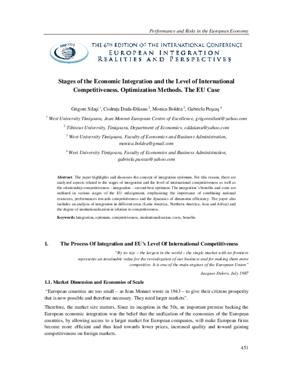 (PDF) Stages of the Economic Integration and Competitiveness