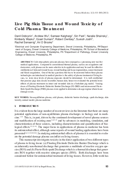 (PDF) Live Pig Skin Tissue and Wound Toxicity of Cold Plasma Treatment