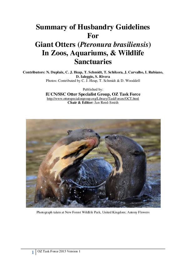 (PDF) Summary of Husbandry Guidelines For Giant Otters (Pteronura