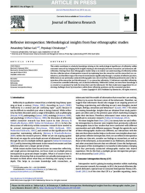 (PDF) Reflexive introspection: Methodological insights from four ...