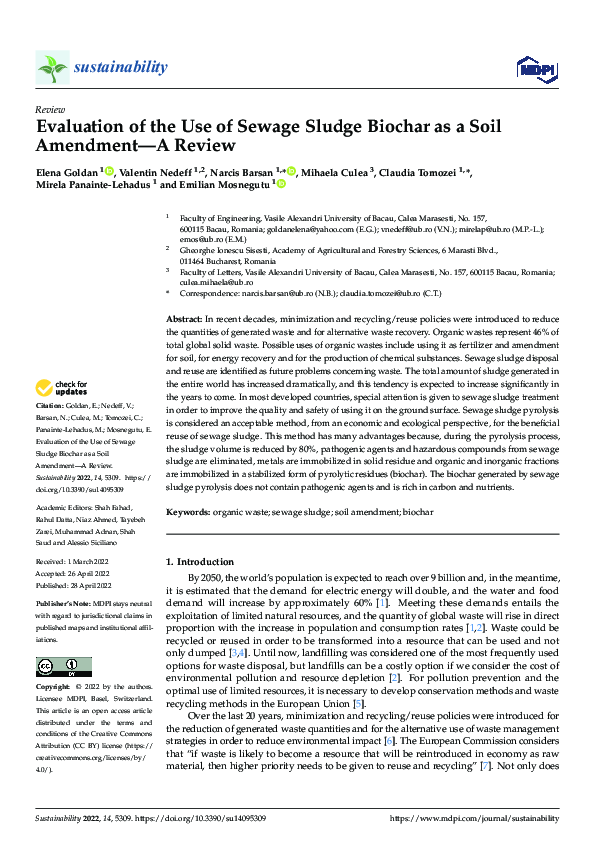 (PDF) Evaluation of the Use of Sewage Sludge Biochar as a Soil ...