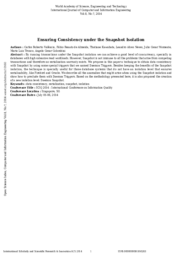 (PDF) Ensuring Consistency under the Snapshot Isolation Carlos