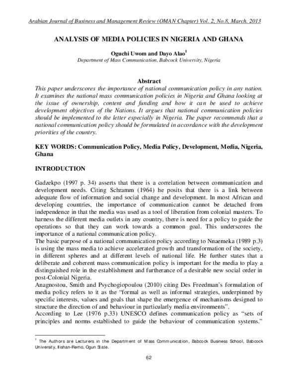 (PDF) Analysis of Media Policies in Nigeria and Ghana