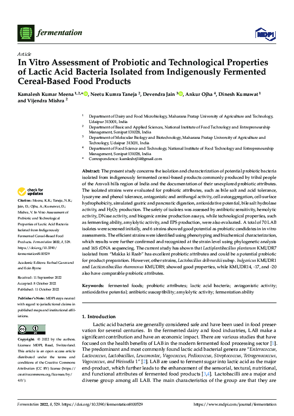 (PDF) In Vitro Assessment of Probiotic and Technological Properties of ...