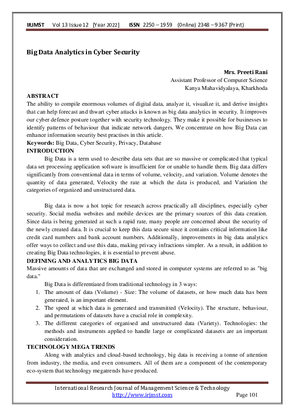 (PDF) Big Data Analytics in Cyber Security