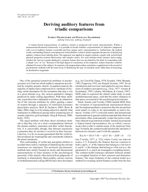 (PDF) Deriving auditory features from triadic comparisons