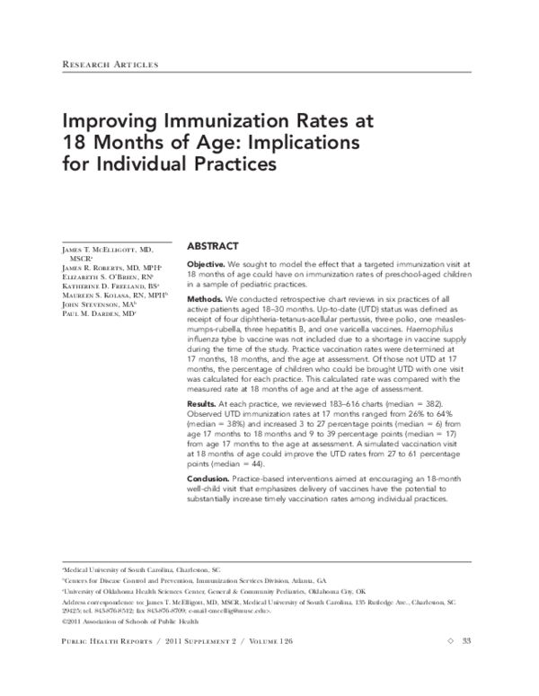 (PDF) Improving immunization rates at 18 months of age: implications ...