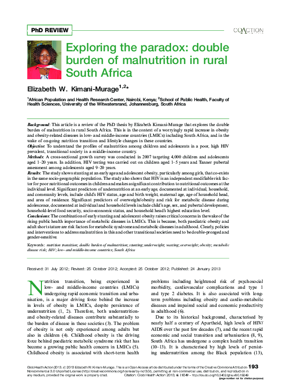 (PDF) Exploring the paradox: double burden of malnutrition in rural ...