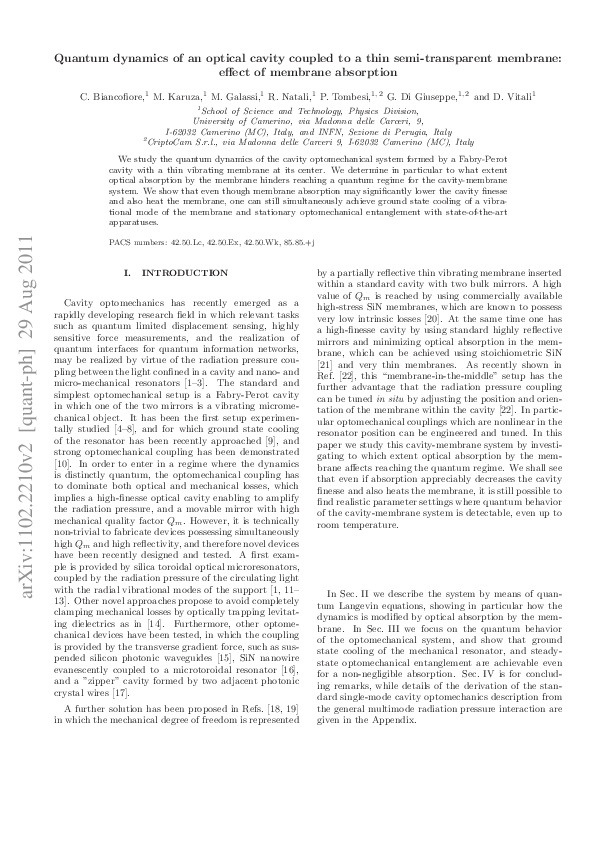 (PDF) Quantum dynamics of an optical cavity coupled to a thin ...
