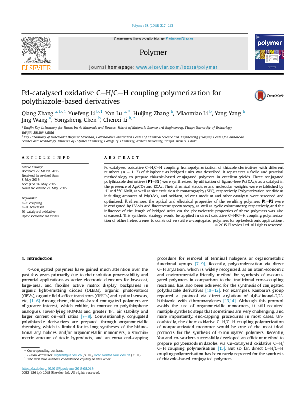 (PDF) Pd-catalysed oxidative C–H/C–H coupling polymerization for ...