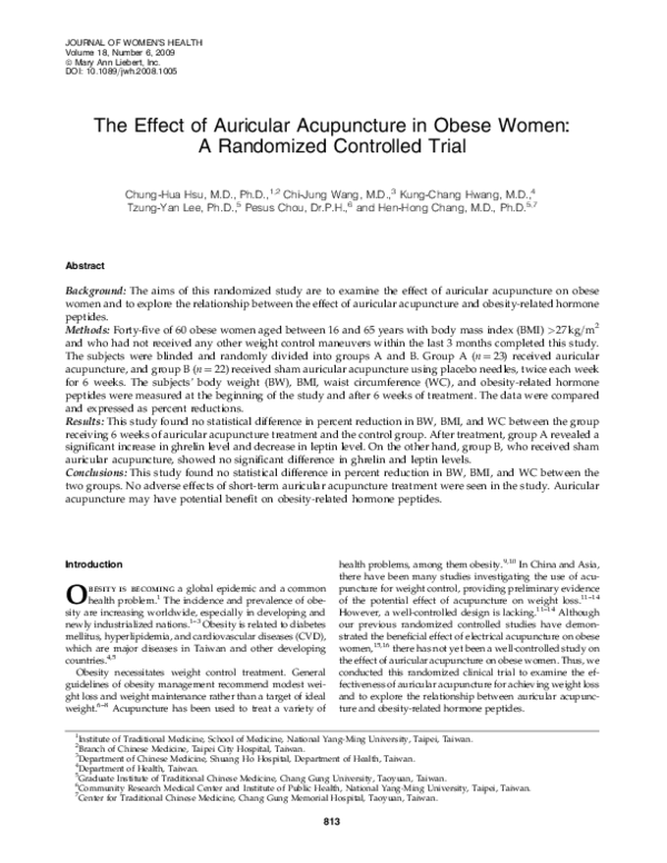 (PDF) The Effect of Auricular Acupuncture in Obese Women: A Randomized ...