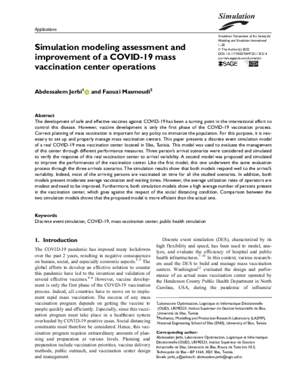(PDF) Simulation modeling assessment and improvement of a COVID-19 mass ...