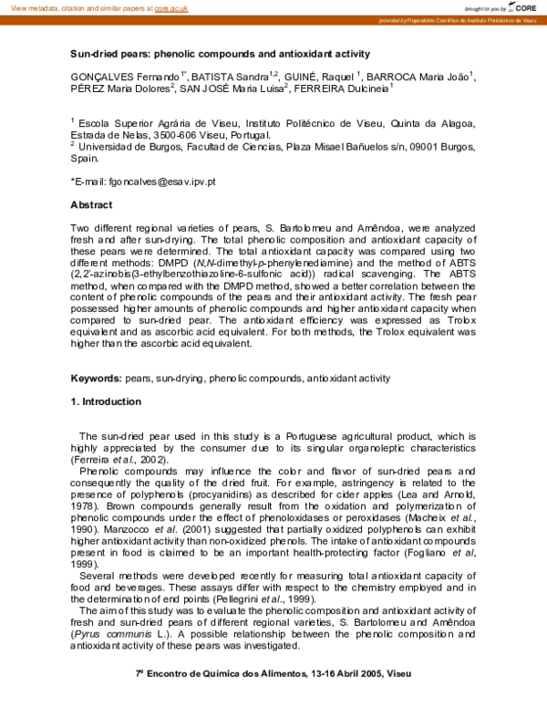 (PDF) Sun-dried pears: Phenolic compounds and antioxidant activity