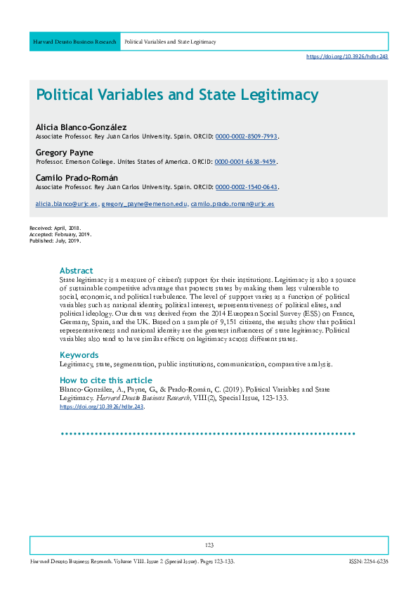 (PDF) Political Variables and State Legitimacy
