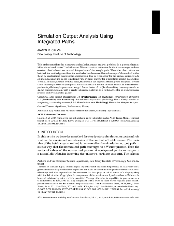 (PDF) Simulation output analysis using integrated paths II