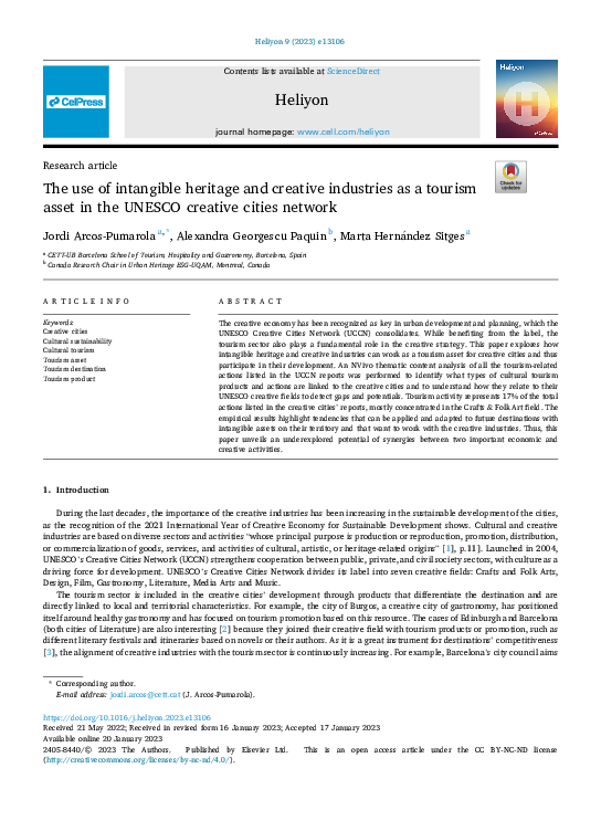 (PDF) The use of intangible heritage and creative industries as a ...