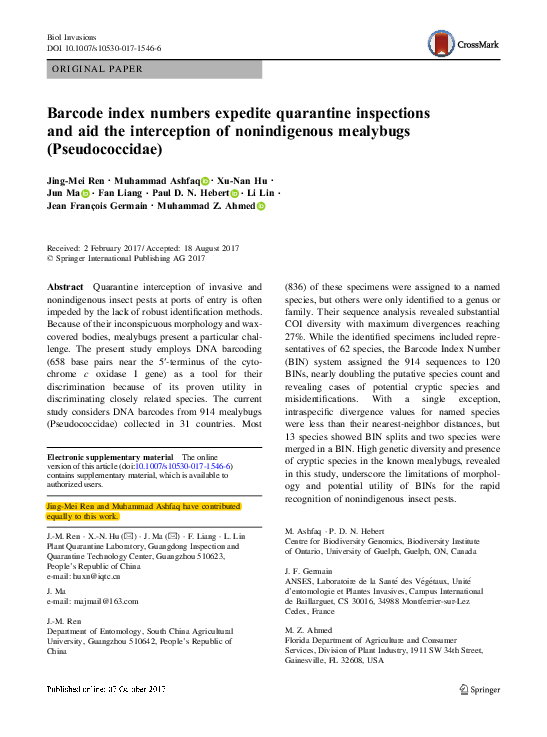 (PDF) Barcode index numbers expedite quarantine inspections and aid the ...