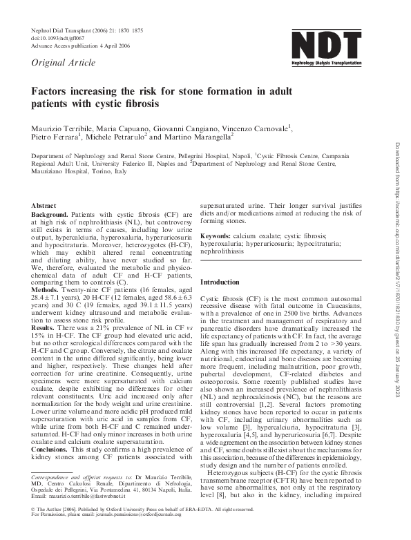 (PDF) Factors increasing the risk for stone formation in adult patients ...