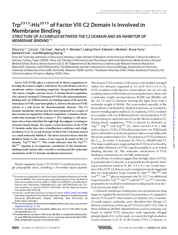 (PDF) Trp2313-His2315 of Factor VIII C2 Domain Is Involved in Membrane ...