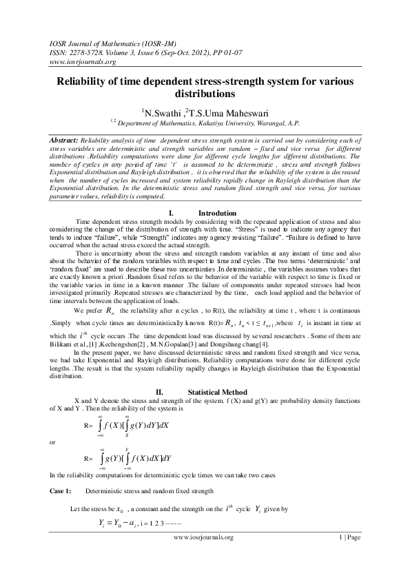 (PDF) Reliability of time dependent stress-strength system for various ...