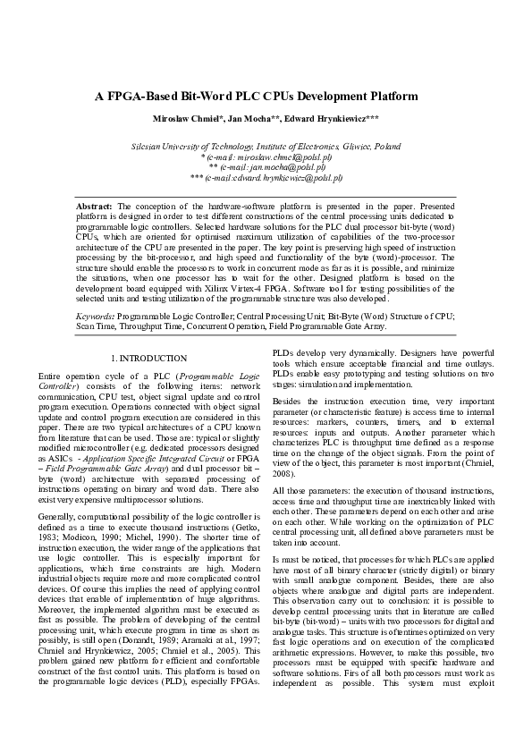 (PDF) A FPGA-based bit-word PLC CPUs development platform
