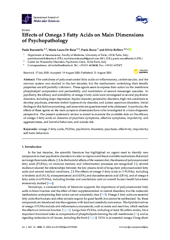 (PDF) Effects of Omega 3 Fatty Acids on Main Dimensions of Psychopathology