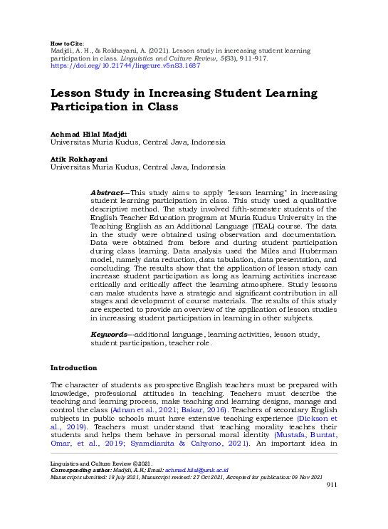 (PDF) Lesson study in increasing student learning participation in class